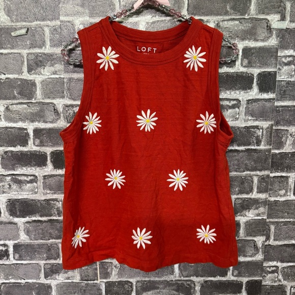 Loft red floral embroidered tank top shirt - Picture 1 of 7